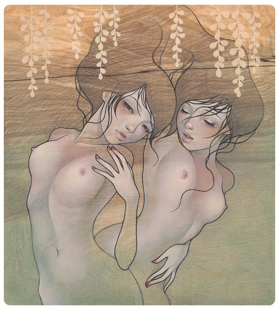 Superbe paintings on wood by Audrey Kawasaki Superbe paintings on wood by Audrey Kawasaki