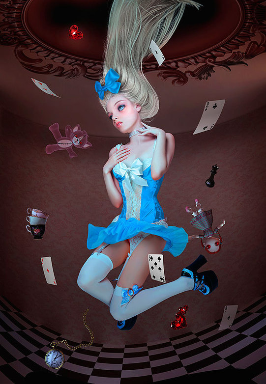 Alice reflected in a magic mirror, artist eye's, Natalie Shau and Fulvio Bisca