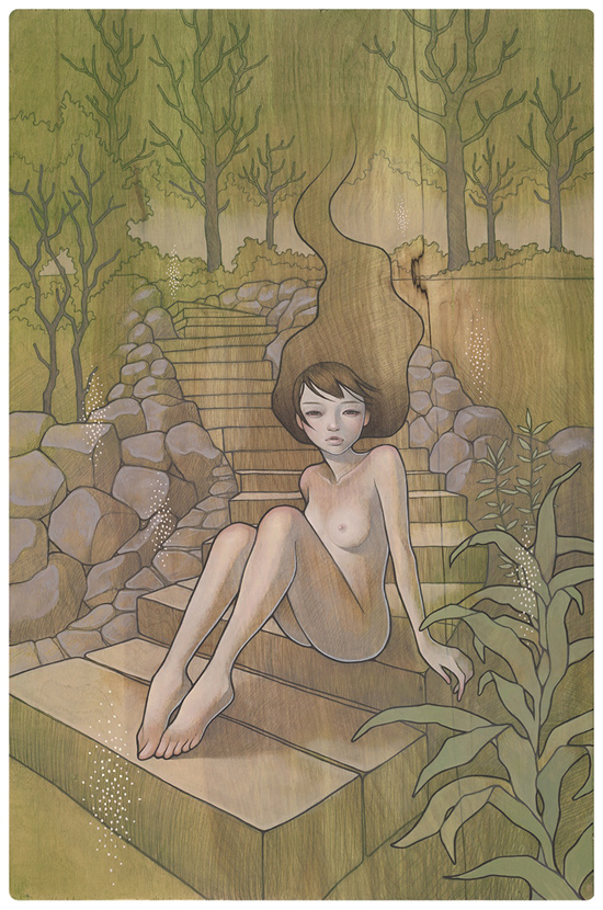 Superbe paintings on wood by Audrey Kawasaki Superbe paintings on wood by Audrey Kawasaki