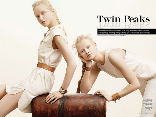 Twins Aida and Ieva Aniulyte: Twin Peaks by Simon Burstall for Marie Claire US