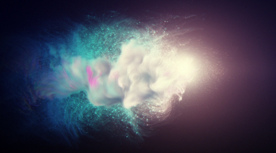 Particles travelling in space, animation by Andy Needham