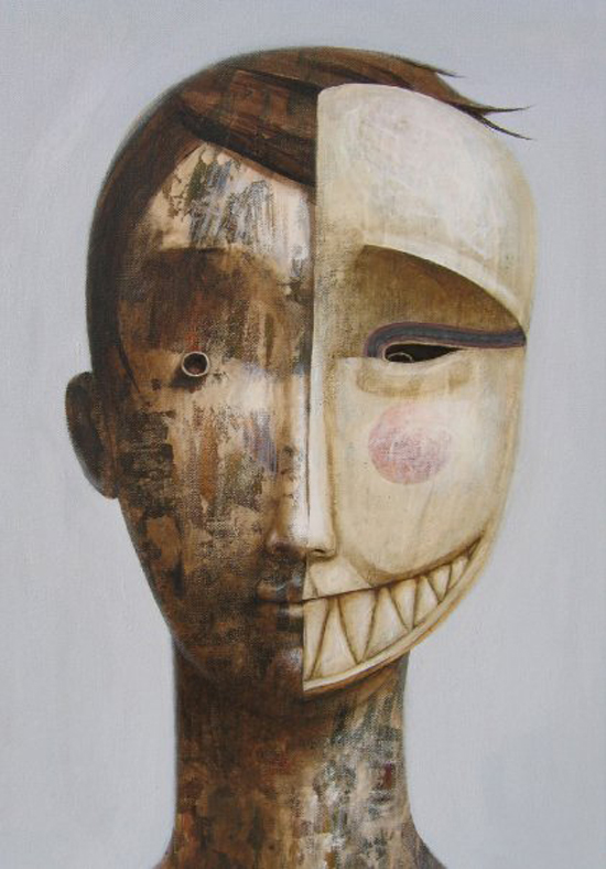 Masks, oil painting on canvas by Fabien Delaube