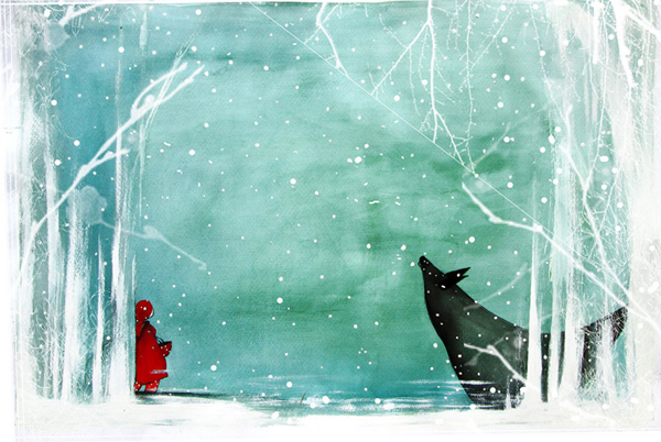 The wolf and the little red riding hood, illustration by Delphine Labedan