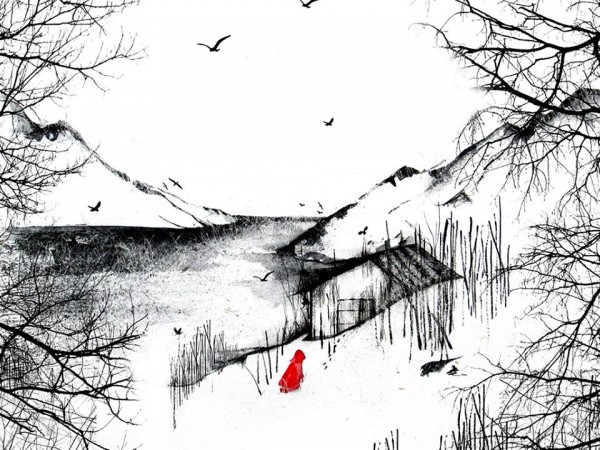 The wolf and the little red riding hood, illustration by Delphine Labedan