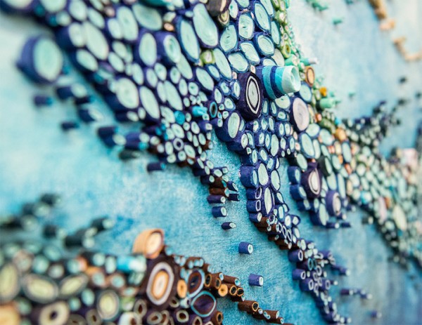 Swirling ocean reefs created from vibrant rolls of paper