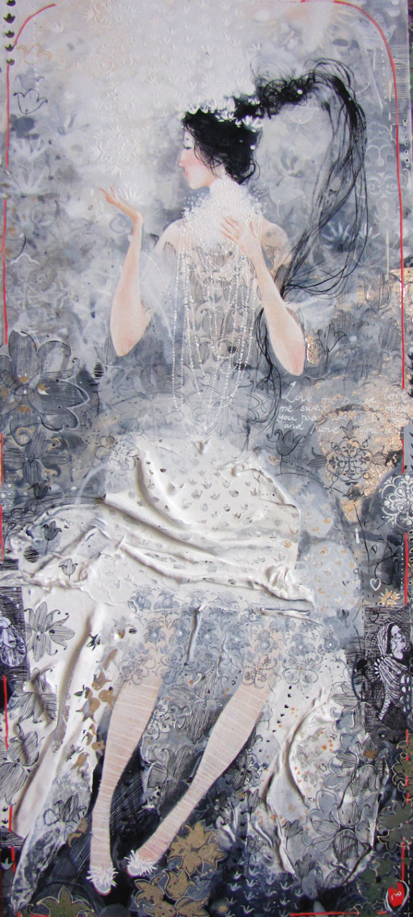 Doll, collage on canvas by Yulia Luchkina