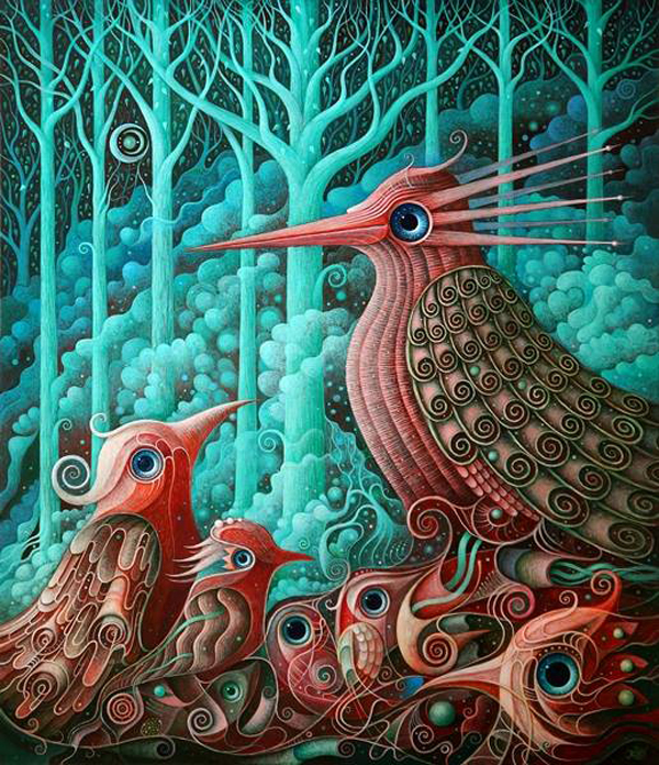 Forest creatures, paintings by Leszek Kostuj