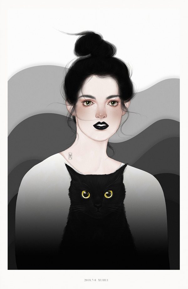 Beauty & Cat, illustration by Helen Xu