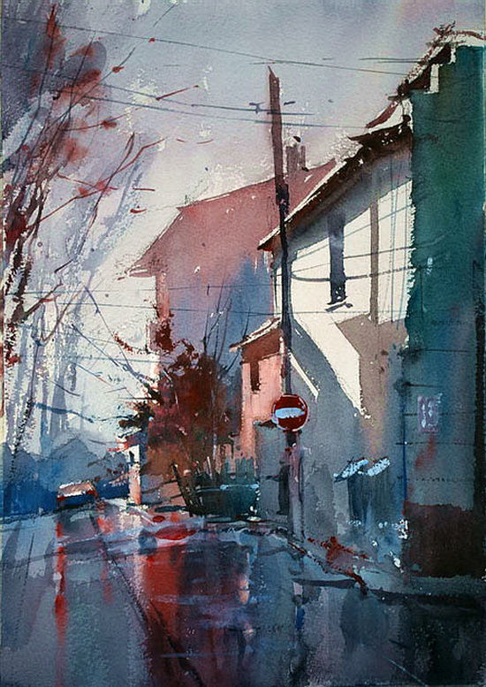 Watercolor Cityscape by Eugen Chisnicean