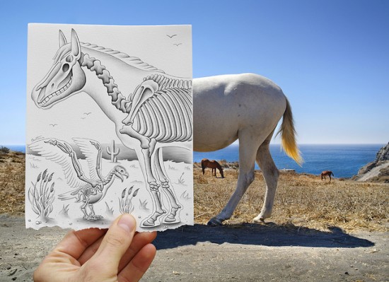Imagination vs reality, drawing vs photography, pencil vs camera by Ben Heine