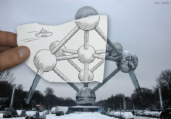 A single image showing 2 different actions, 'Pencil vs Camera' by Ben Heine