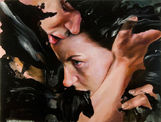Violent and seductive struggles, oil paintings by Angela Fraleigh