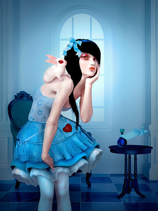 Alice reflected in a magic mirror, artist eye's, Natalie Shau and Fulvio Bisca