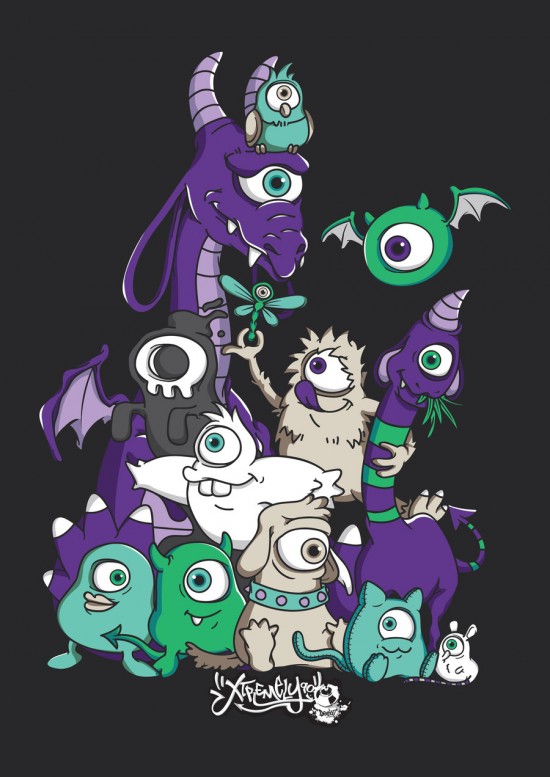Cute monsters and characters from Shane Leong Kum Sheong - mono eyed monster family 