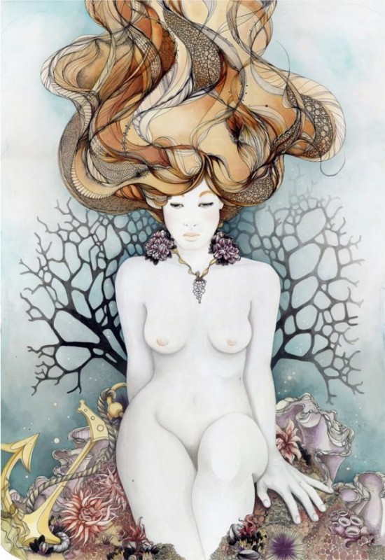 Feminine, dark and ethereal paintings by Tina Darling