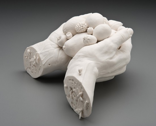 Disturbing porcelain sculptures about the union between man and nature by Kate D. MacDowell