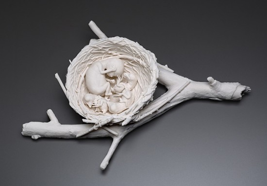 Disturbing porcelain sculptures about the union between man and nature by Kate D. MacDowell