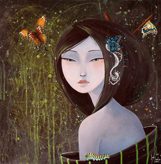 Mysterious and melancholic woman painted by June Leloo