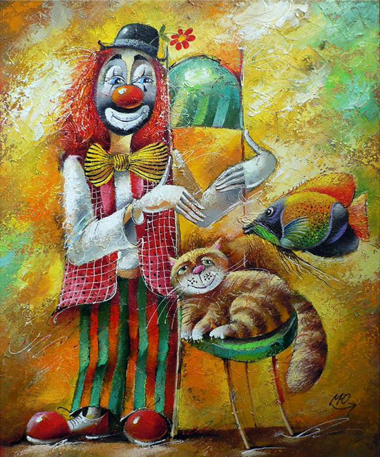 The symbol of the circus - clowns - paintings by Yuri Matsik