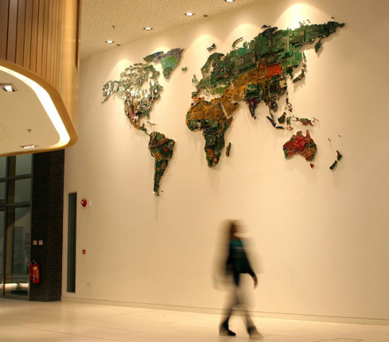 Enormous World Map Made from Recycled Computers by Susan Stockwell