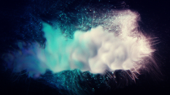 Particles travelling in space, animation by Andy Needham