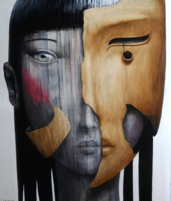 Masks, oil painting on canvas by Fabien Delaube