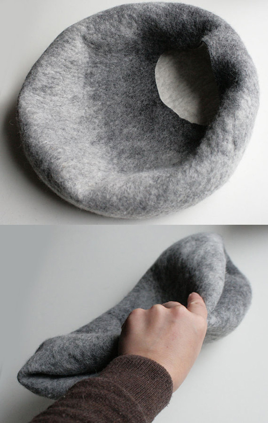Hand felted wool cat bed by Vaiva Nat