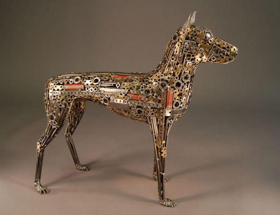 Welded sculptures made from recycled materials by Brian Mock