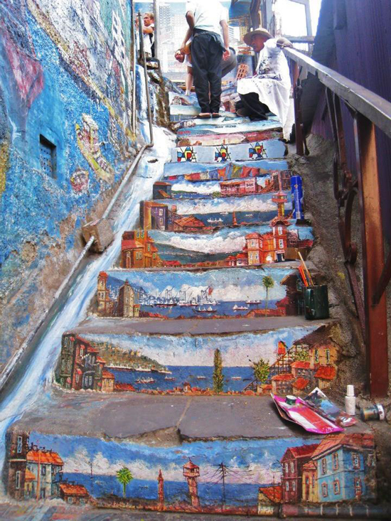 A collection of colorful stairs
