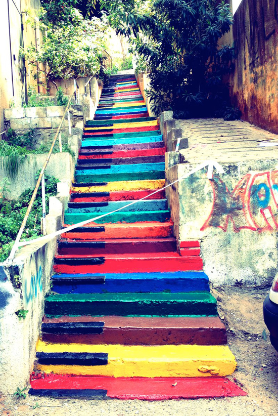 A collection of colorful stairs