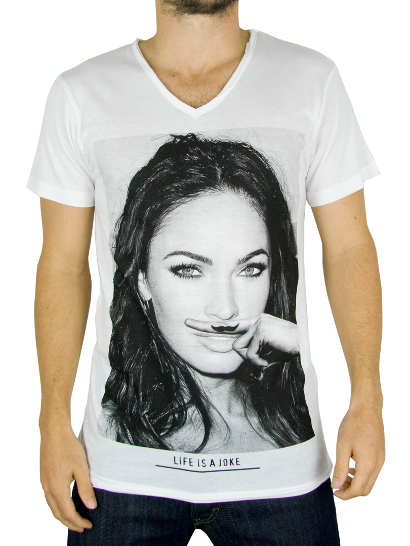 Megan Fox in Life is a Joke, Moustache tees t-shirt design from Eleven Paris