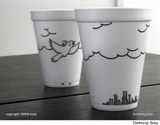 The art on disposable cups by Cheeming Boey