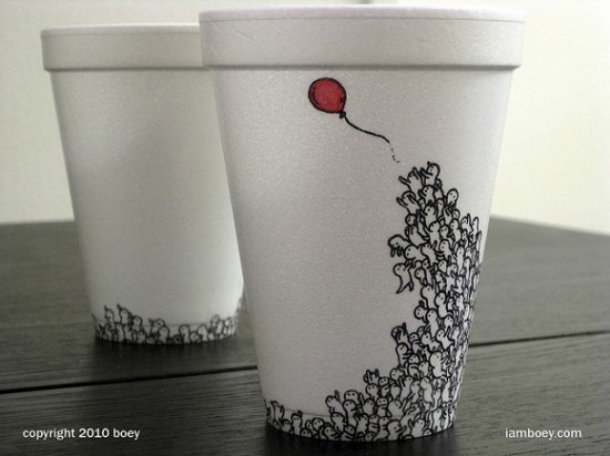 The art on disposable cups by Cheeming Boey