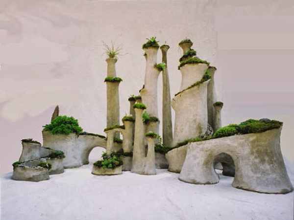 terraforms garden sculpture, pieces, hand-built, ferro cement shells, earth, plants, custom specifications, Robert Cannon, terraform sculpture