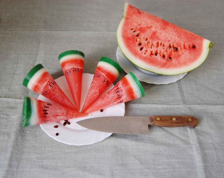 Watermelon slices that burn bright