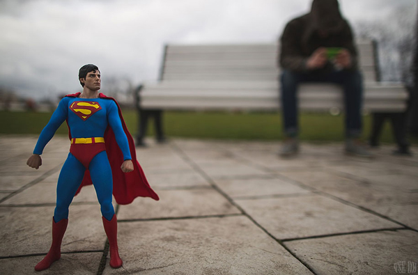Miniature superheroes brought to life through absurd scenarios