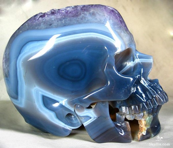 Super realistic carved crystal skull made from agate geode