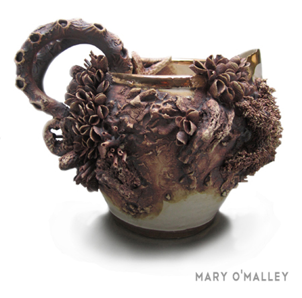 Mary O’Malley, sculptural porcelain, teapots, cups, vases, barnacles, tentacles, sea creatures, porcelain crustaceans, Bottom Feeders
