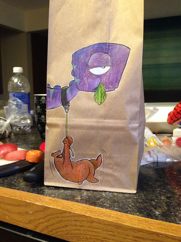 Bryan Dunn regularly draws on his son’s lunch bags