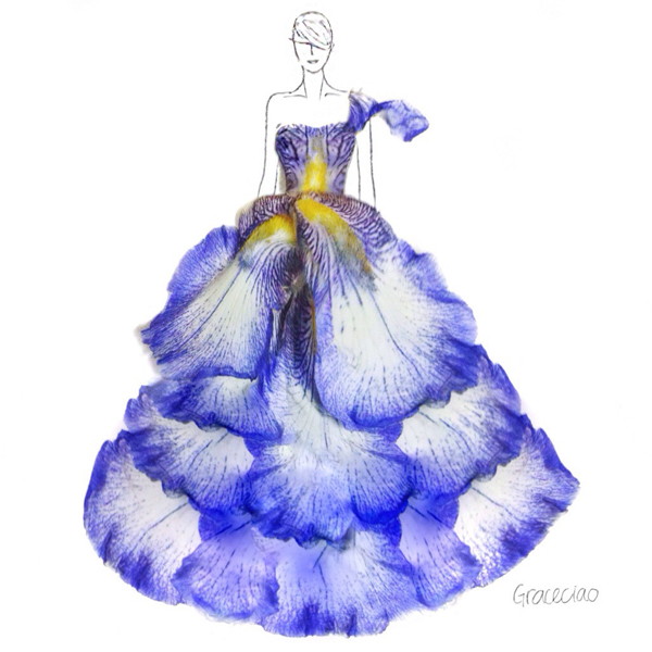 Grace Ciao turns real flower petals into fashion design illustrations