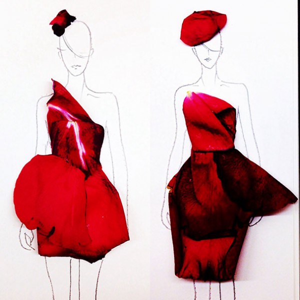 Grace Ciao turns real flower petals into fashion design illustrations