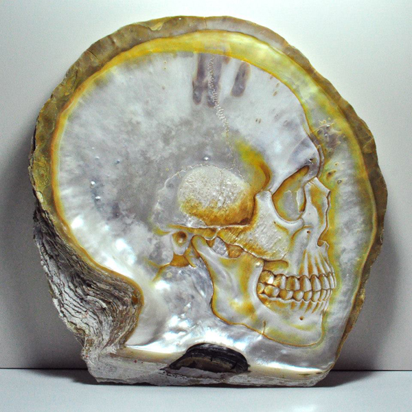 Mother of Pearl, shell skull carvings by Gregory Halili