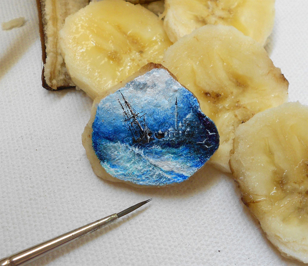 Tiny landscapes painted on food by Hasan Kale