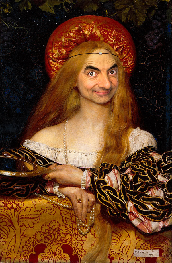 Mr. Bean inserted in traditional paintings, photo-manipulations by Rodney Pike