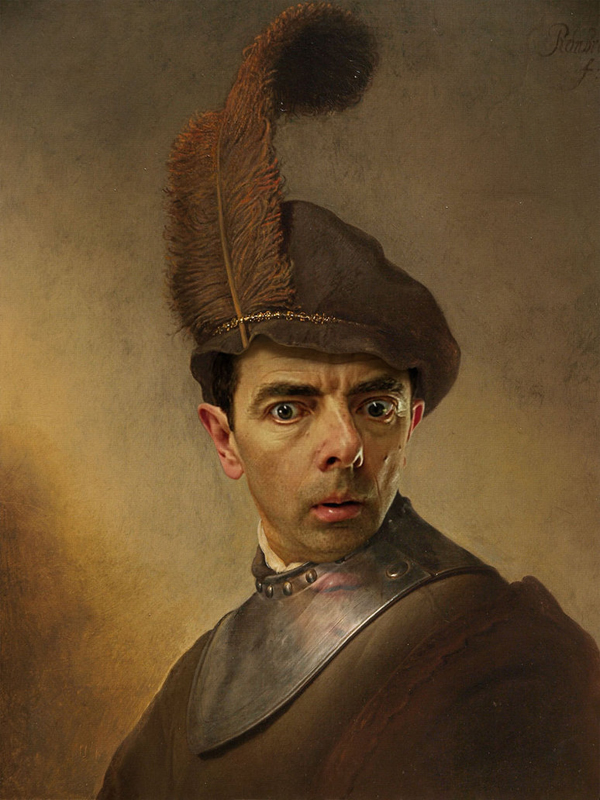 Mr. Bean inserted in traditional paintings, photo-manipulations by Rodney Pike