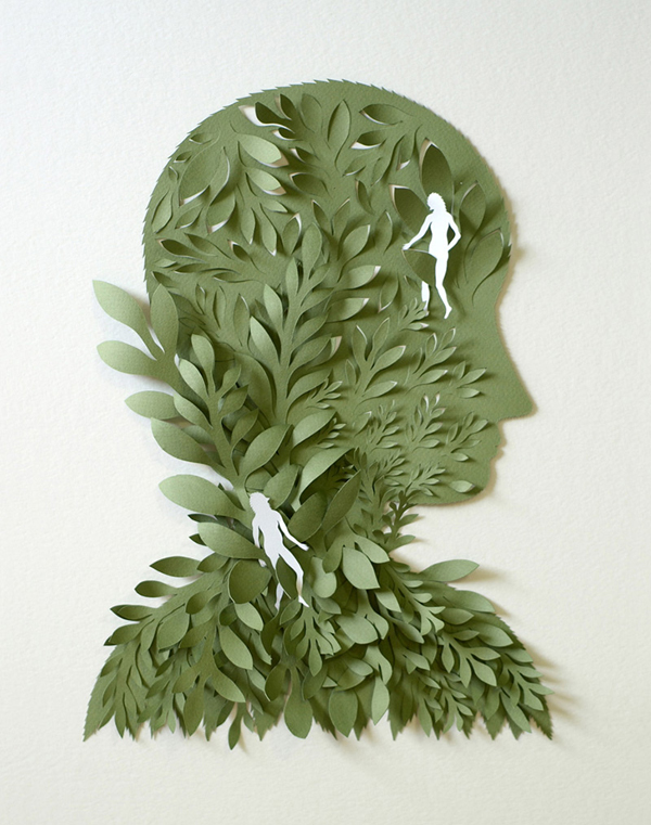 Cut paper sculptures and illustrations by Elsa Mora