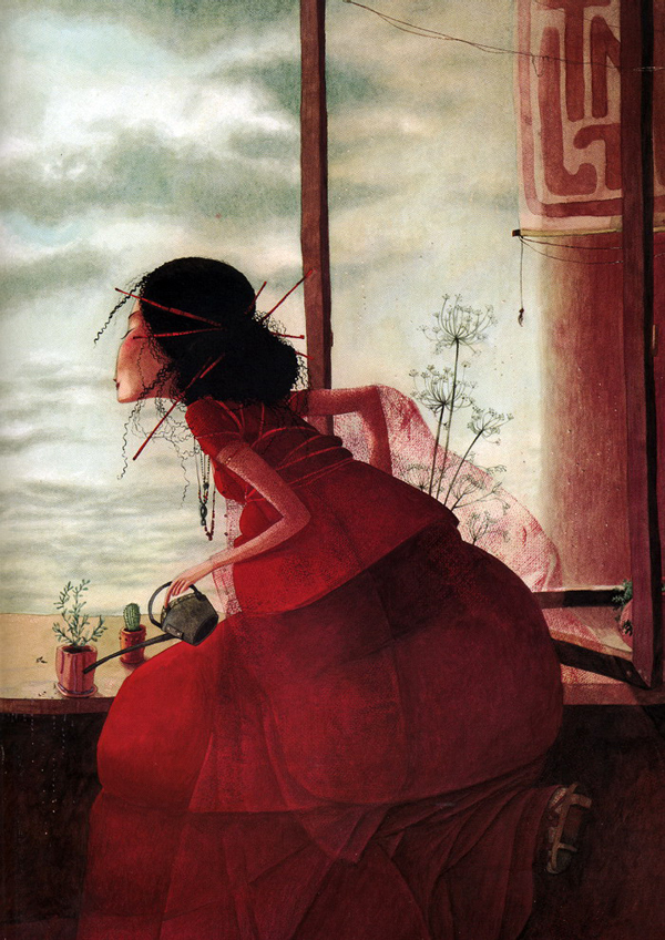 Rebecca Dautremer, illustration, Rébecca Dautremer, miniature, rouge, worlds of wonder, paper windows