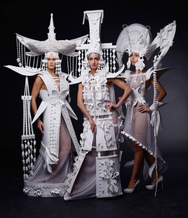 Mongolian folkloric costumes in paper craft by Asya Kozina