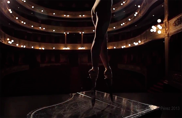 Incredible ballerina performs en pointe with knife shoes