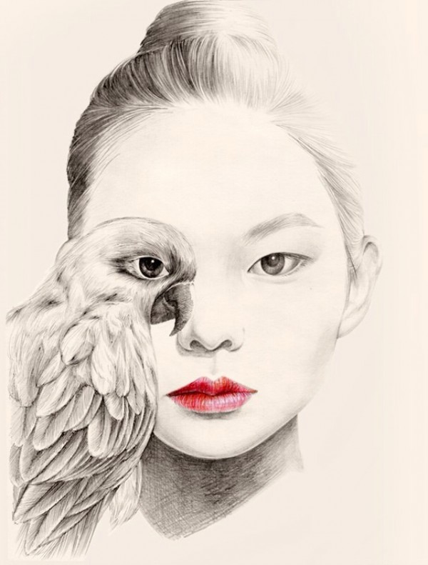 The Girl and the birds, drawings by OkArt
